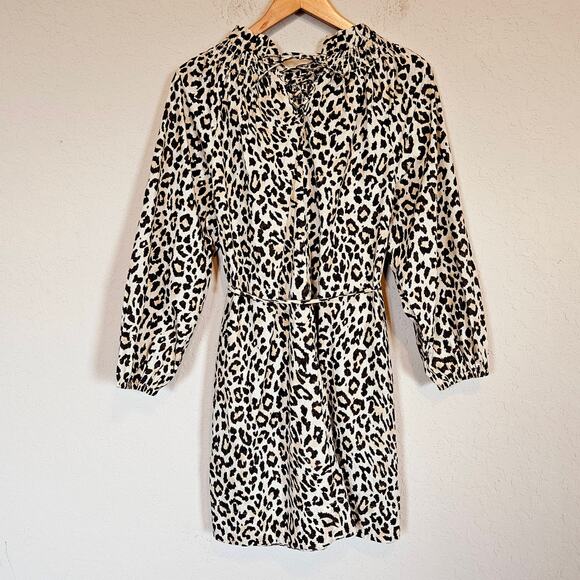 J Crew Ruffle Neck Puff-sleeve Dress Leopard Print Women's Size XS Casual Work - Picture 3 of 11